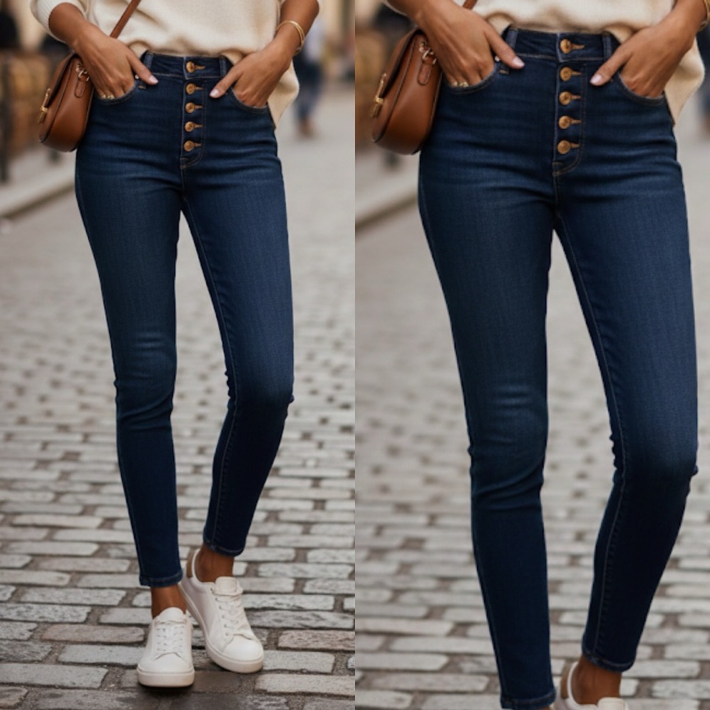 Alice + Olivia High-rise‎ Button front Skinny Jeans in Good Times size 25